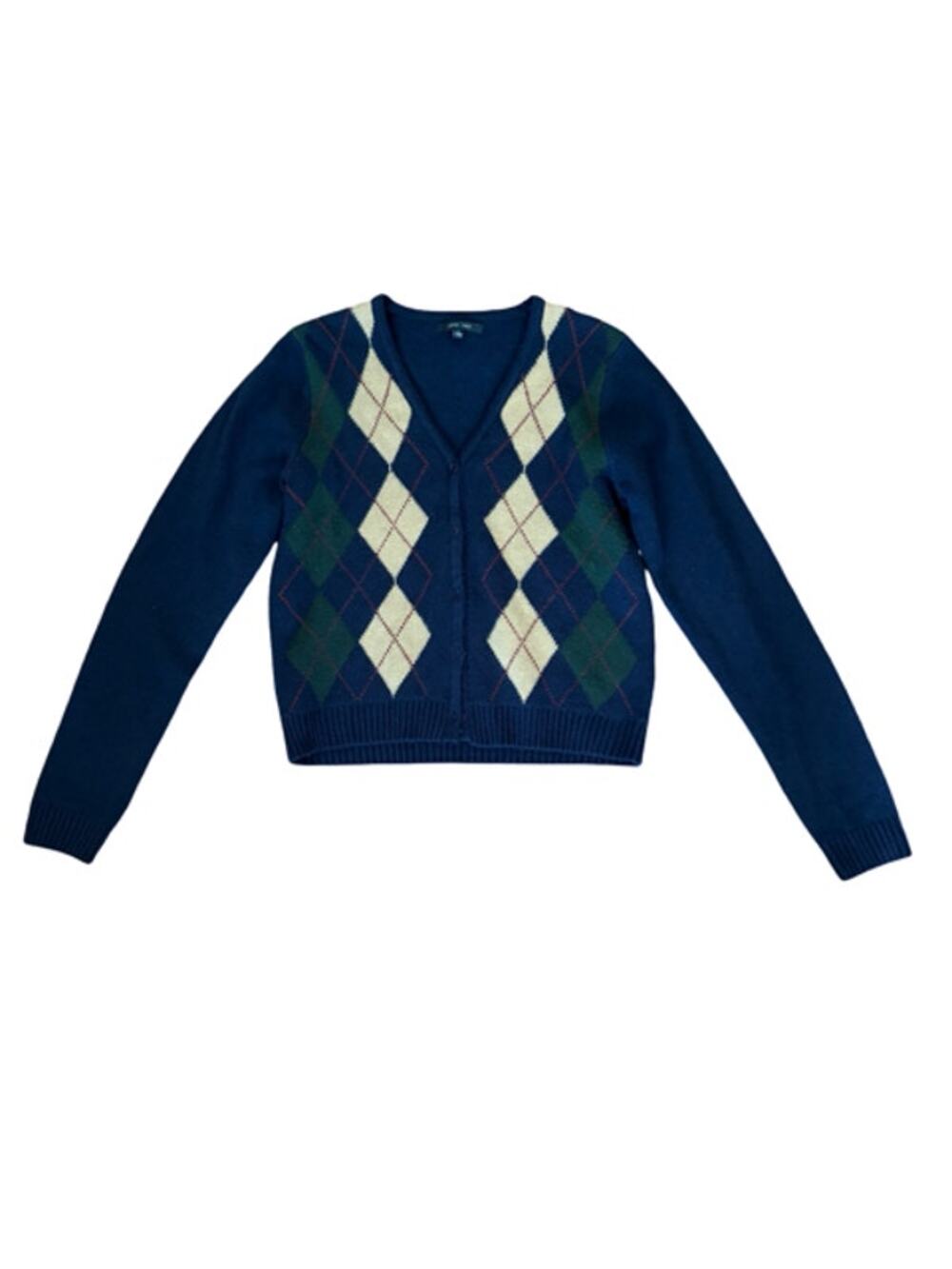 Love Tree Argyle Cardigan Sweater Women's Large Navy Blue Preppy Knit